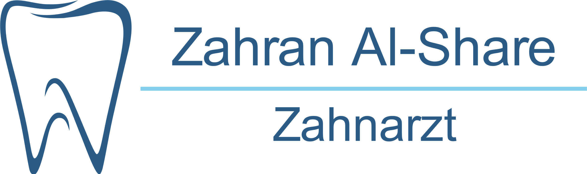 Logo der Zahnarztpraxis Zahran Al-Share in Trier mit stilisiertem Zahn-Symbol in Blau