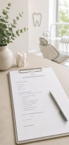 Anamnesebogen in moderner Zahnarztpraxis in Trier zur Erfassung wichtiger Gesundheitsangaben